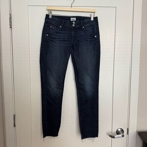 Hudson Jeans Womens Sz 27 Blue Collin Flap Skinny Ankle Raw Hem Low Rise Denim